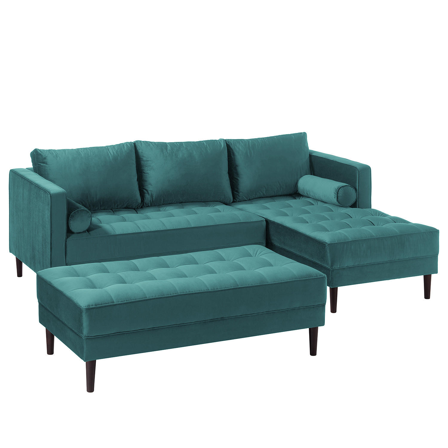 ECKSOFA - Samt - Dunkelbraun/Petrol, Textil (201/155cm) - home24