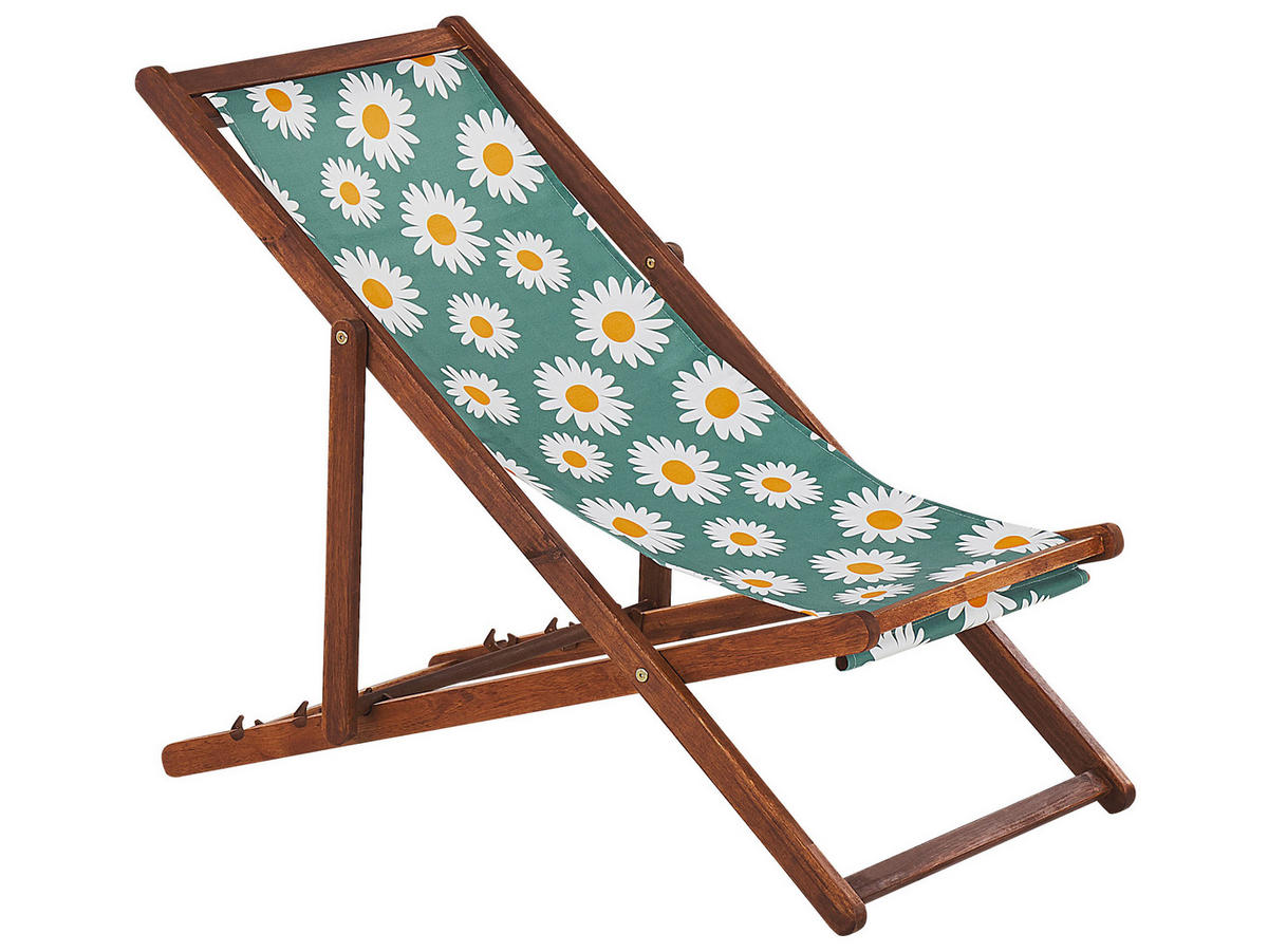 GARTENLIEGE 2er-Set dunkelbraun Textil weiß/mehrfarbig Kamillemuster Anzio - Dunkelbraun/Multicolor, Textil (54/70/97cm) - Beliani