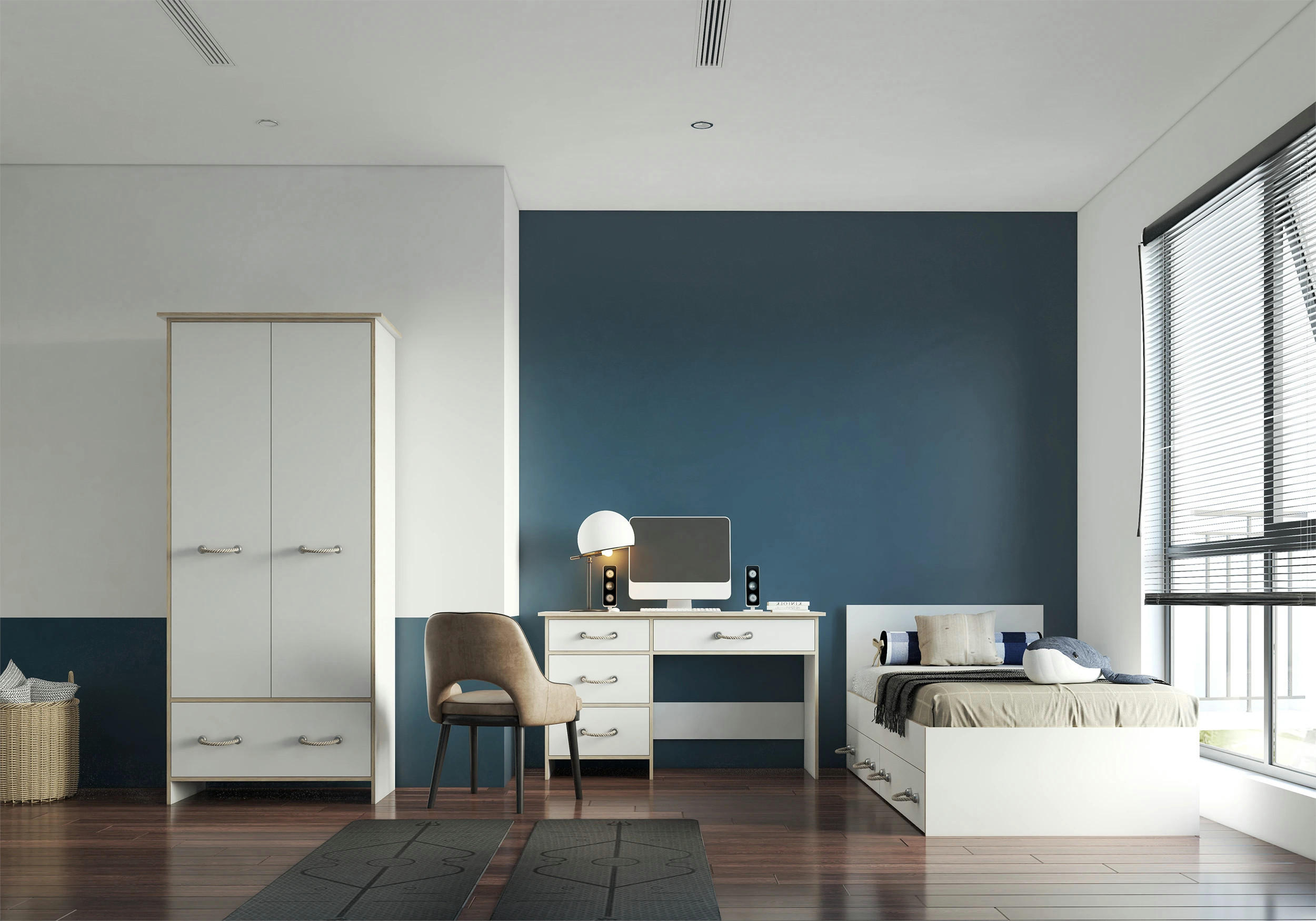 JUGENDZIMMER Solani in Weiß mit Sonoma Eiche 3 teilig mit Seilgriffen – Kinderzimmer Komplettset - Weiß, Holzwerkstoff (80/200/120cm)