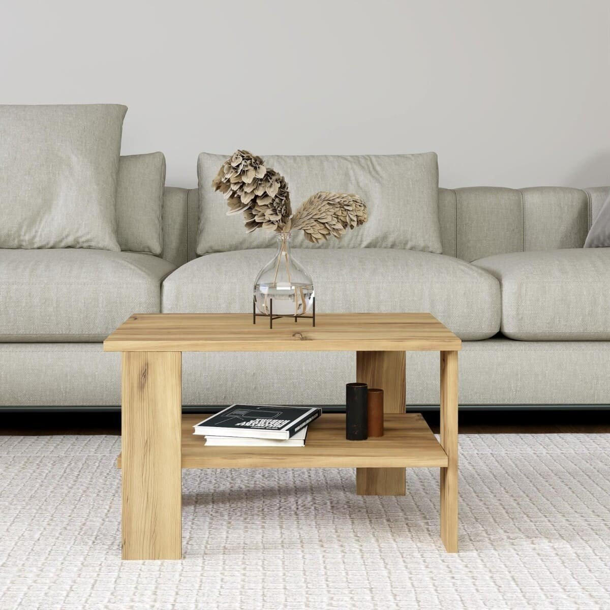 KONFERENČNÍ stolek s 1 policí, šířka 60 cm - DUAMA - barva dubu, kompozitní dřevo (60/45/37cm) - Calicosy
