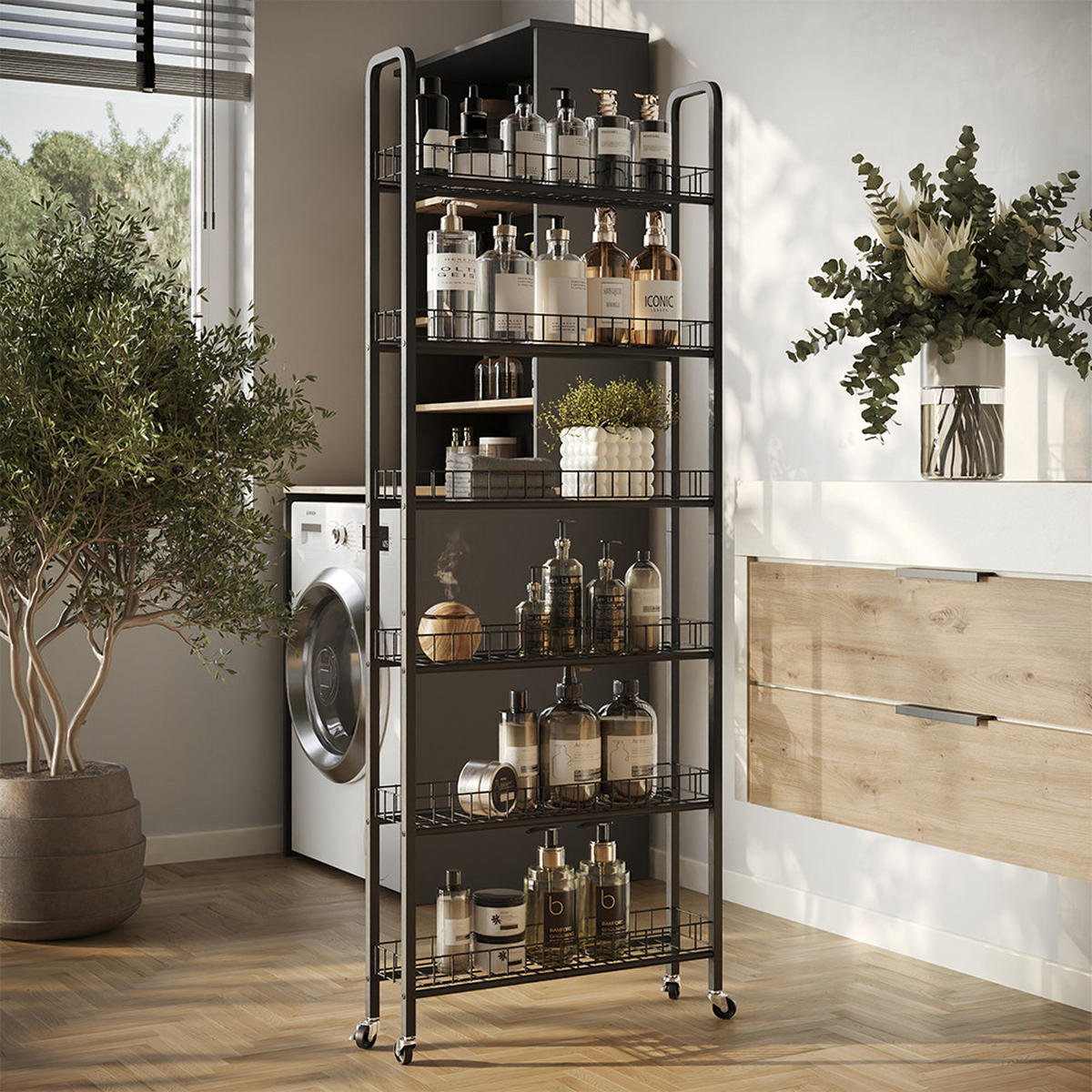 ROLLREGAL Rolivo Schwarz 58 x 15 cm mit 6 Fächern - Schwarz, Metall (58/155.5/15cm) - Vicco