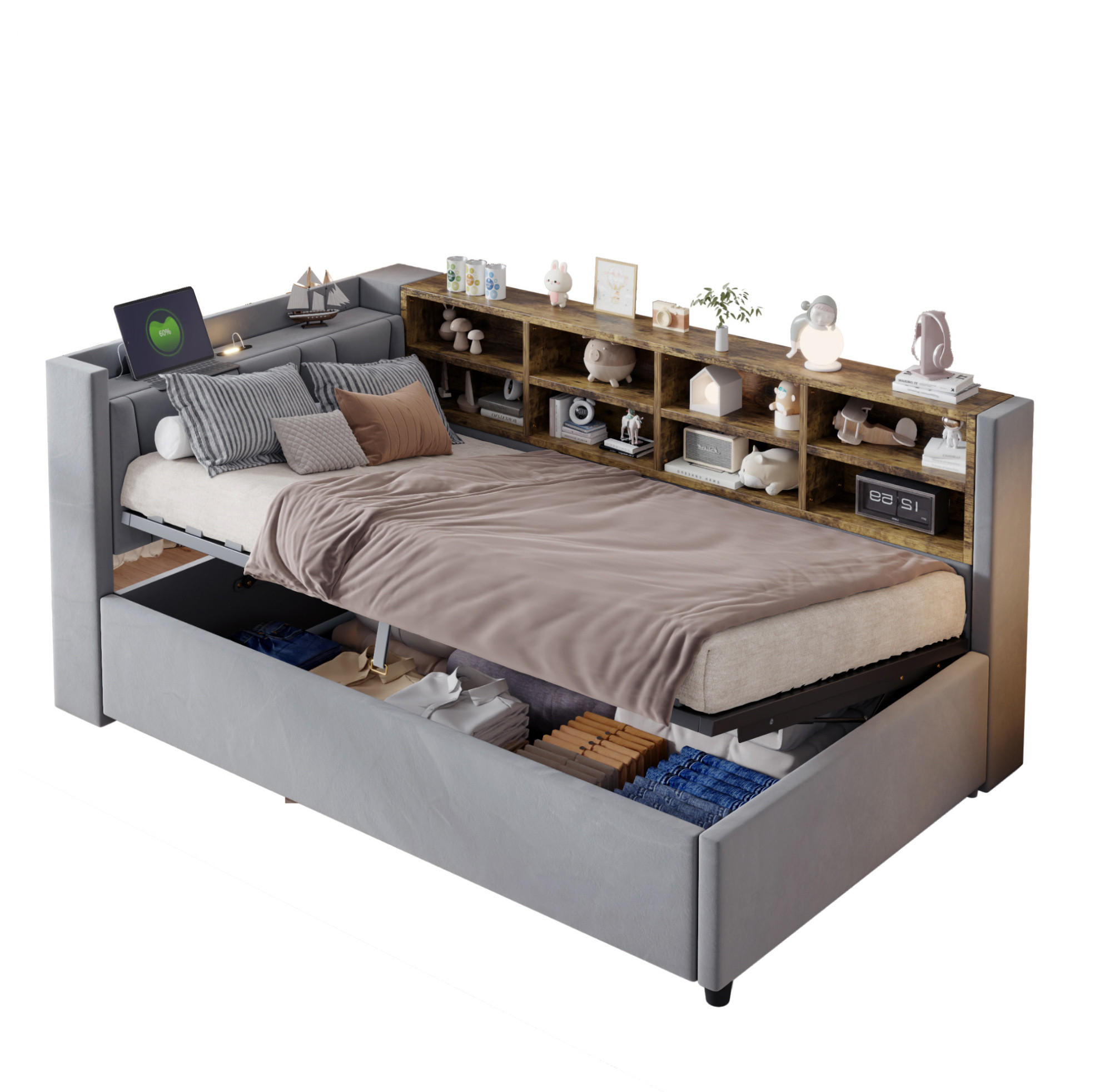 Modfu Polsterbett Grau 90x200 cm