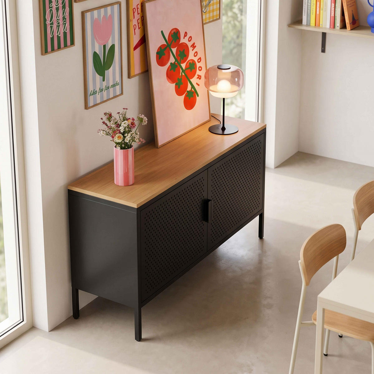 SIDEBOARD 100 cm, Schwarz - Schwarz, Metall (100/60/40cm) - Oviala