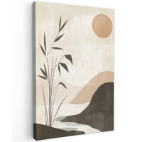LEINWANDBILD Japandi - Landschaft - Beige 80x120 cm - Cognac, Textil (80/120cm) - MuchoWow