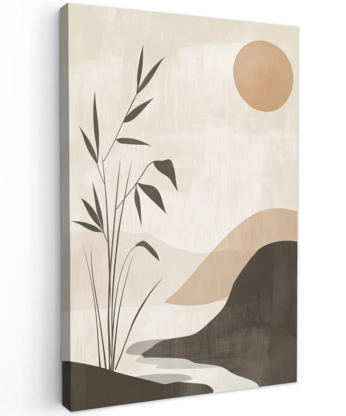 LEINWANDBILD Japandi - Landschaft - Beige 80x120 cm - Cognac, Textil (80/120cm) - MuchoWow