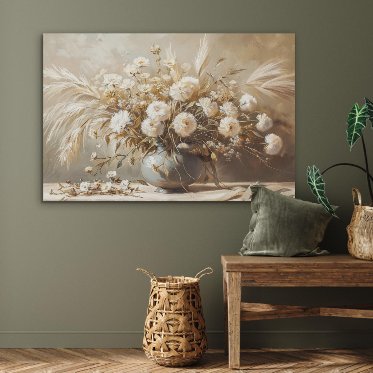 AKUSTIKPANEEL Blumen - Vase - Stilleben - Beige 100x70 cm - Creme, Textil (100/0.9/70cm) - MuchoWow