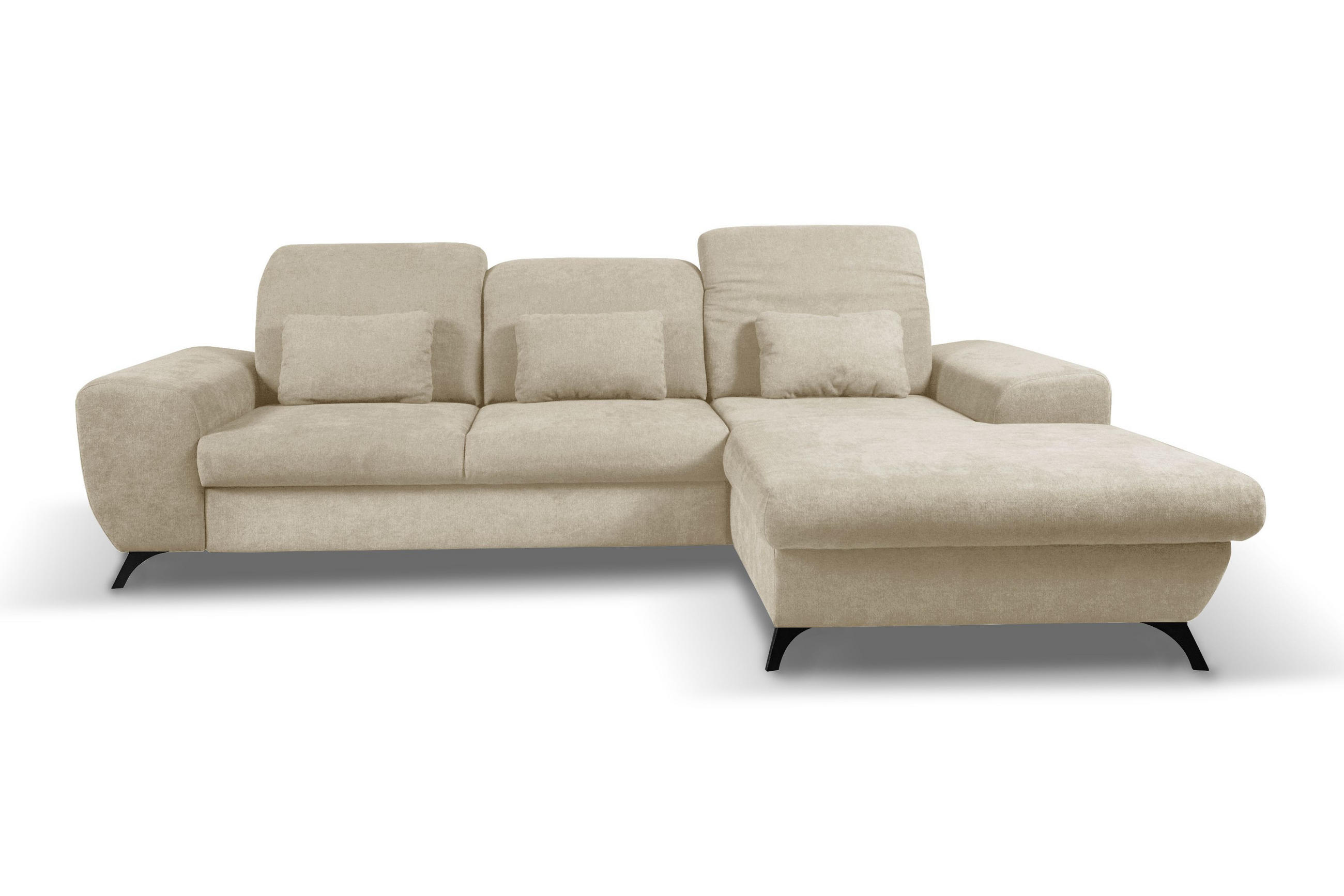 ECKSOFA LUCE R-S Beige Plüsch-Stoff mit Schlaffunktion - Beige, Holz (279/172cm) - MASSENO