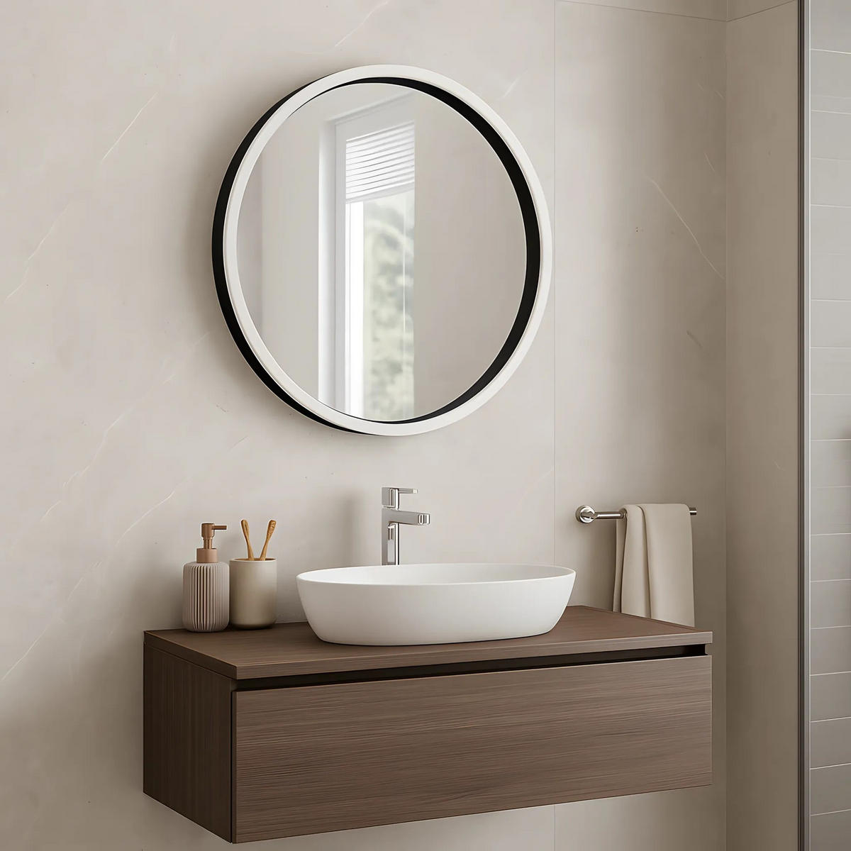 SPIEGEL Rea Led 60cm Bl807 - Weiß, Kunststoff (60/4.5/60cm) - REA