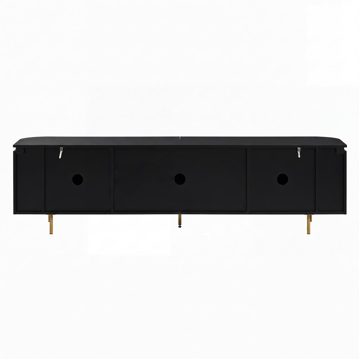 TV-LOWBOARD 180cm MDF Riffel-Optik 6 Türen Gold-Details - Schwarz, Holzwerkstoff (180/46/38cm) - Urban Meuble