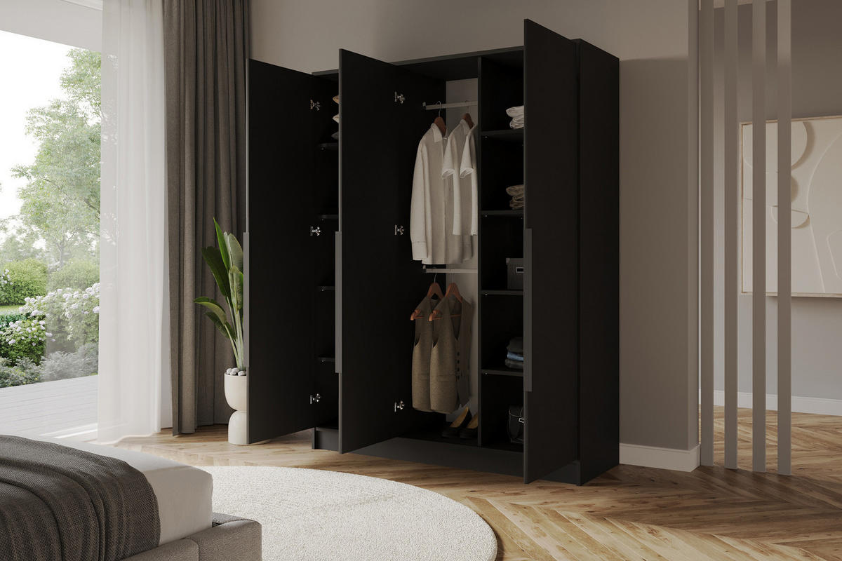 KLEIDERSCHRANK - LESE - 150 - Schwarz - Schwarz, Holzwerkstoff (150/200/51cm) - ALTDECOR