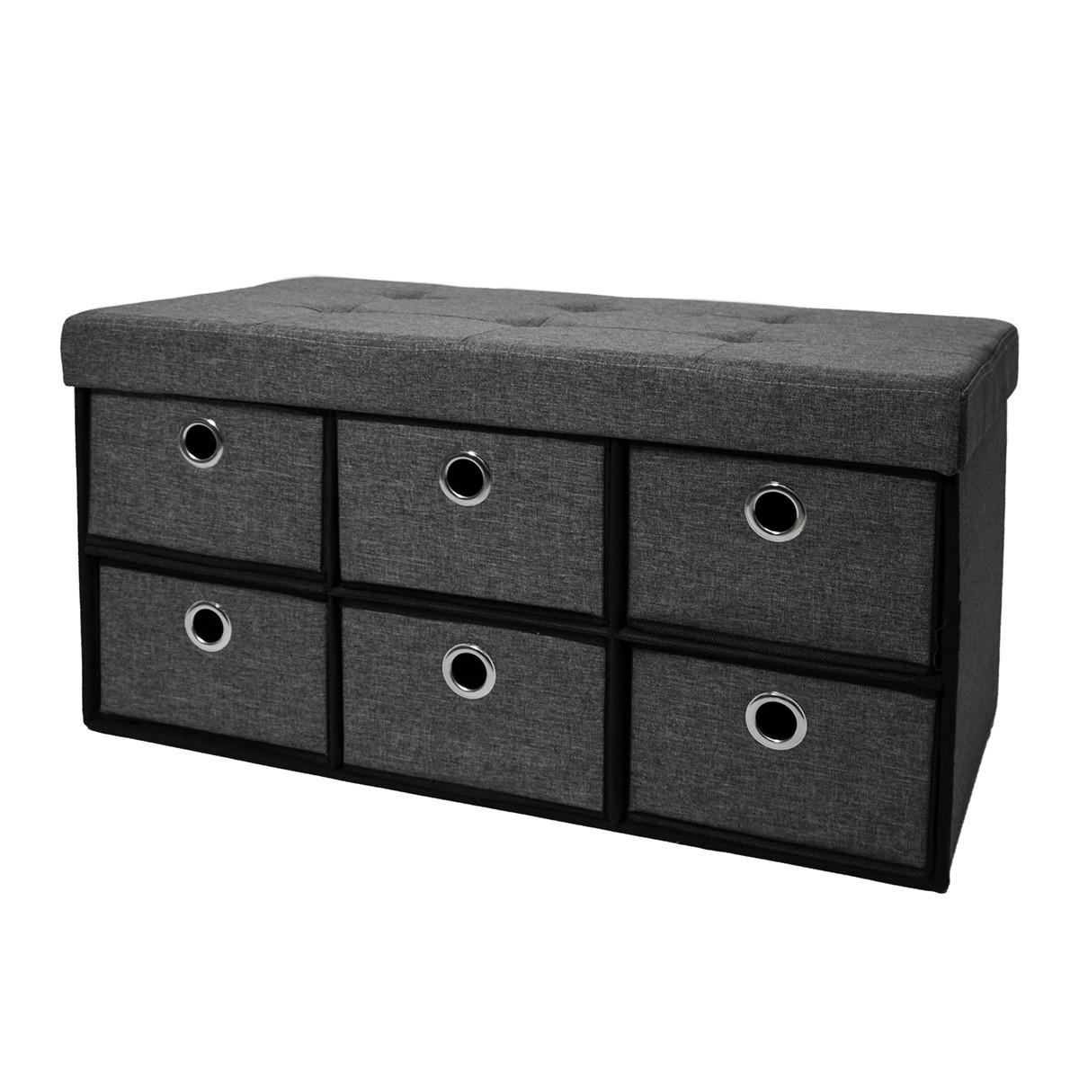 SITZBANK Faltbar, 76/38/38 cm, mit 6 Schubladen, 80 Liter, Dunkelgrau - Grau, Textil (38/38/76cm) - Dunedesign