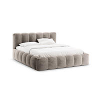 BETT mit Bettkasten und Kopfteil Lupine aus Chenille-Stoff cappuccino 160x200cm - Cappuccino, Textil (160/200cm) - Micadoni