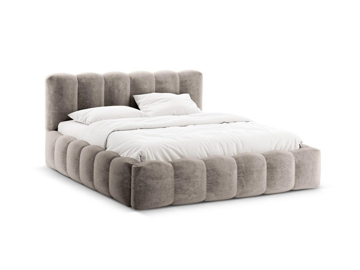 BETT mit Bettkasten und Kopfteil Lupine aus Chenille-Stoff cappuccino 160x200cm - Cappuccino, Textil (160/200cm) - Micadoni