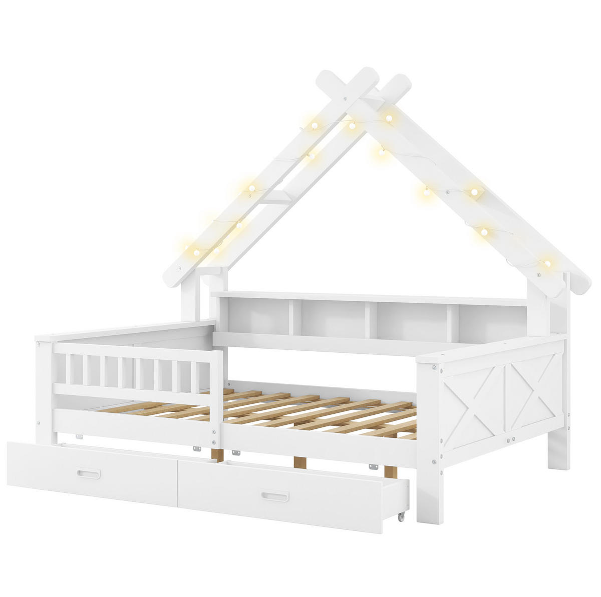 HAUSBETT 140/200 cm Weiß mit LED und Stauraum - Weiß, Holz (140/200cm) - MIVRAY