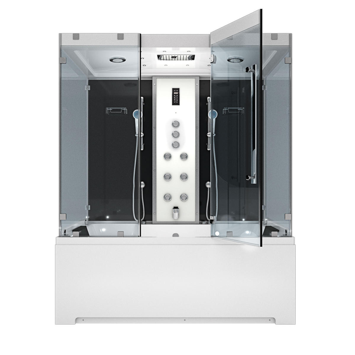 BADEWANNE Dusche K80-SW-TH-B-EC-SC-EA Duschtempel - Schwarz, Glas/Kunststoff (180/100/228cm) - AcquaVapore by Sandra Jentho