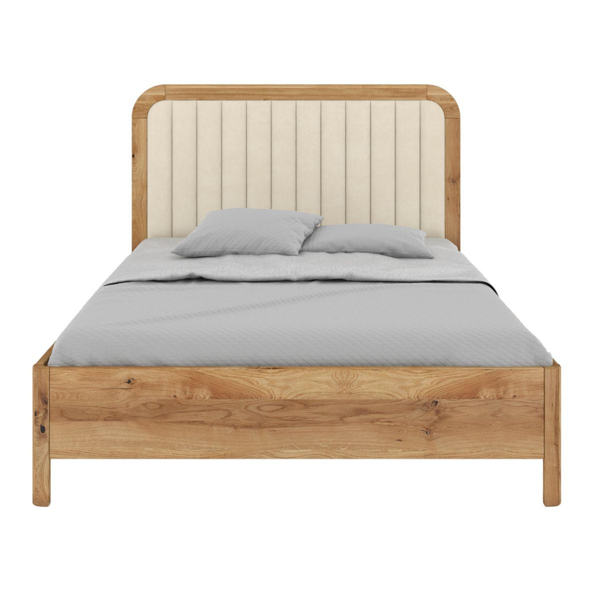 MASSIVHOLZBETT Modena, gepolstertes Kopfteil, Eiche - lackiert, Naturfarben/Ecru, 160x200 - Ecru/Eichefarben, Eichenholz/Holz (160/200cm) - Visby