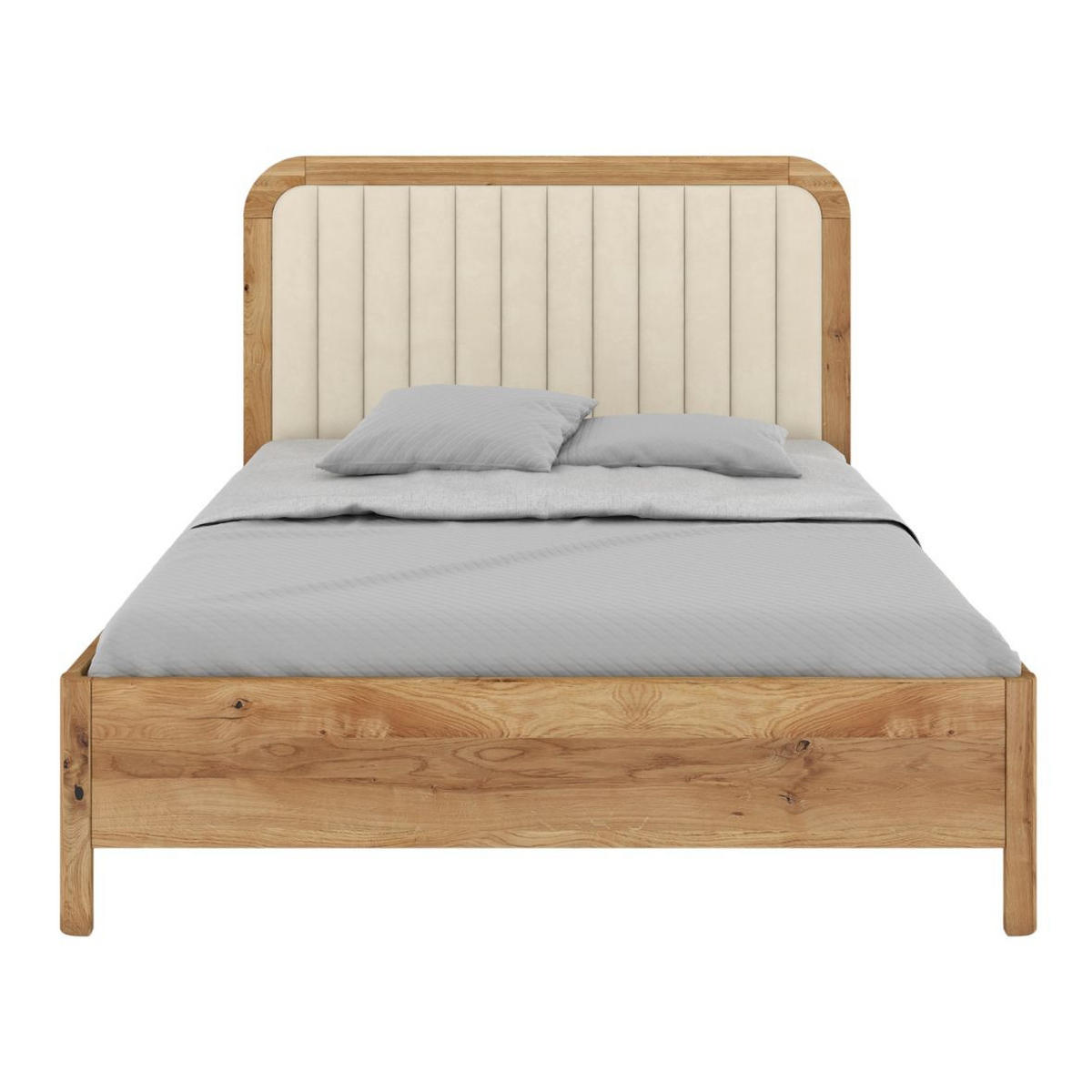 MASSIVHOLZBETT Modena, gepolstertes Kopfteil, Eiche - lackiert, Naturfarben/Ecru, 140x200 - Ecru/Eichefarben, Eichenholz/Holz (140/200cm) - Visby