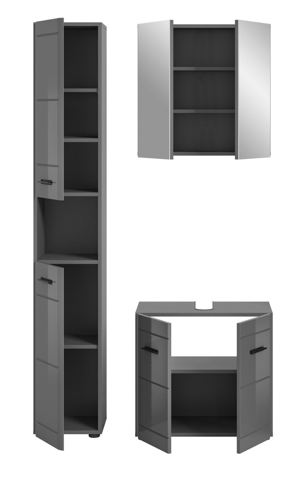 BADMÖBEL-SET grau Hochglanz 3-teilig, Komplettset mit Soft-Close - Grau, Glas/Holzwerkstoff (105/190/34cm) - Inn.Furn