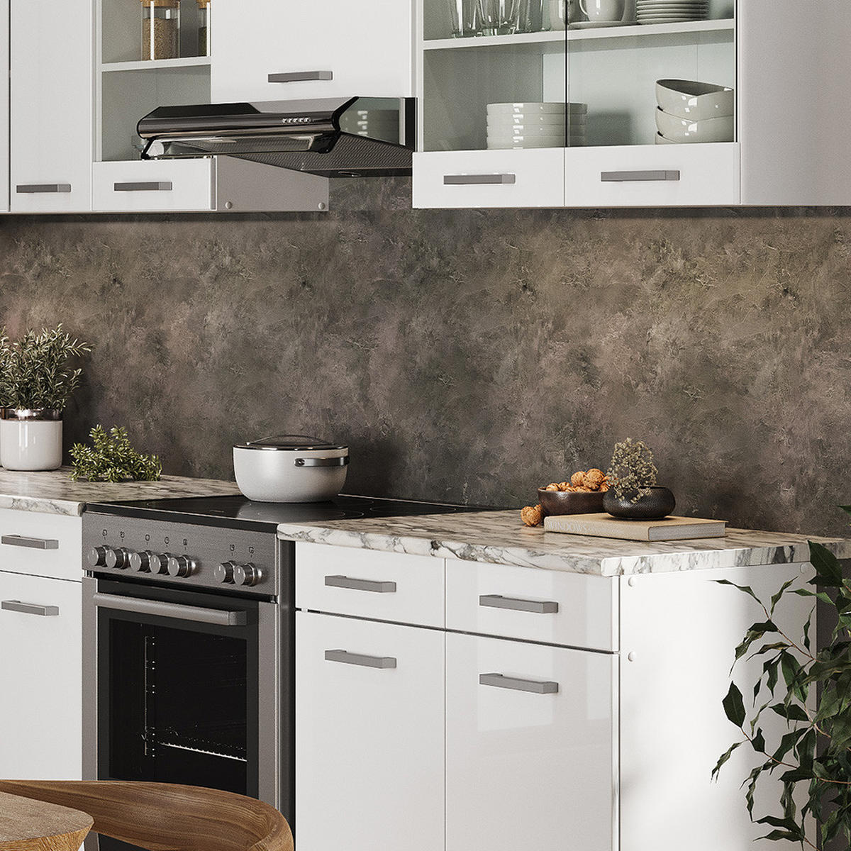 ECKKÜCHE Rick Weiß/Weiß Hochglanz 267 x 167 cm , AP Marmor mit LED-Leisten - Weiß Hochglanz/Weiß, Holzwerkstoff (270/81.6/60cm) - Vicco