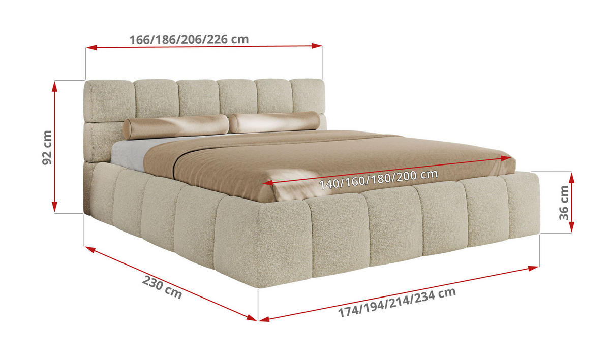 POLSTERBETT NIRA CLASSIC 200/200 - Creme Strukture - ohne Matratze - Creme, Textil (200/200cm) - MKS