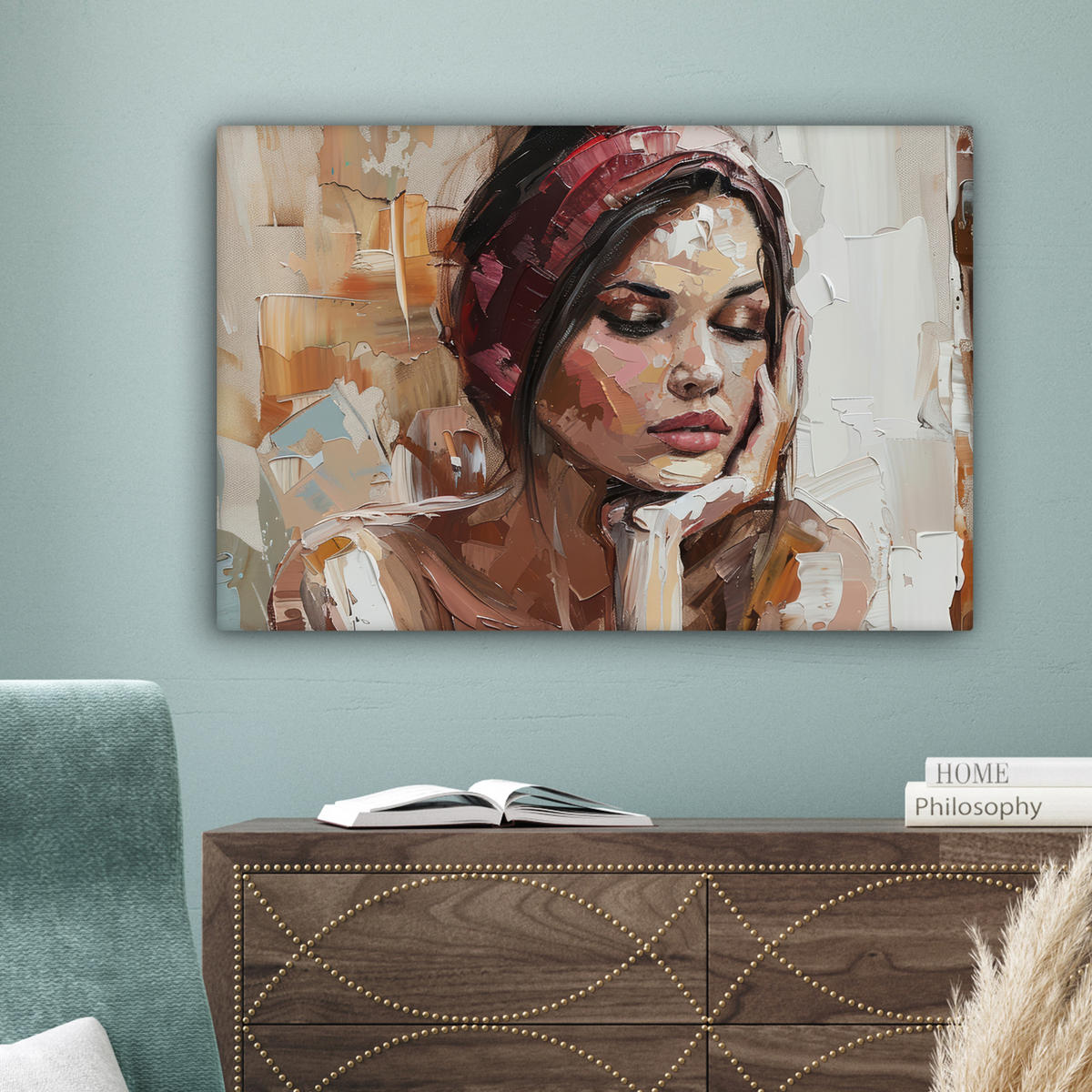 LEINWANDBILD Frau - Lackierung - Porträt - Modern 90x60 cm - Altrosa, Textil (90/60cm) - MuchoWow