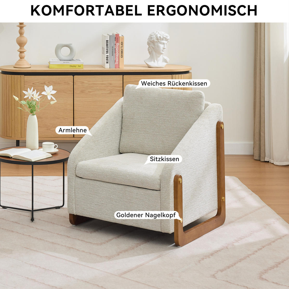 SESSEL mit Chenille-Bezug und Holzarmlehnen 73.5/73.5/73.5 cm Beige - Beige, Textil (73.5/73.5/73.5cm) - Redom