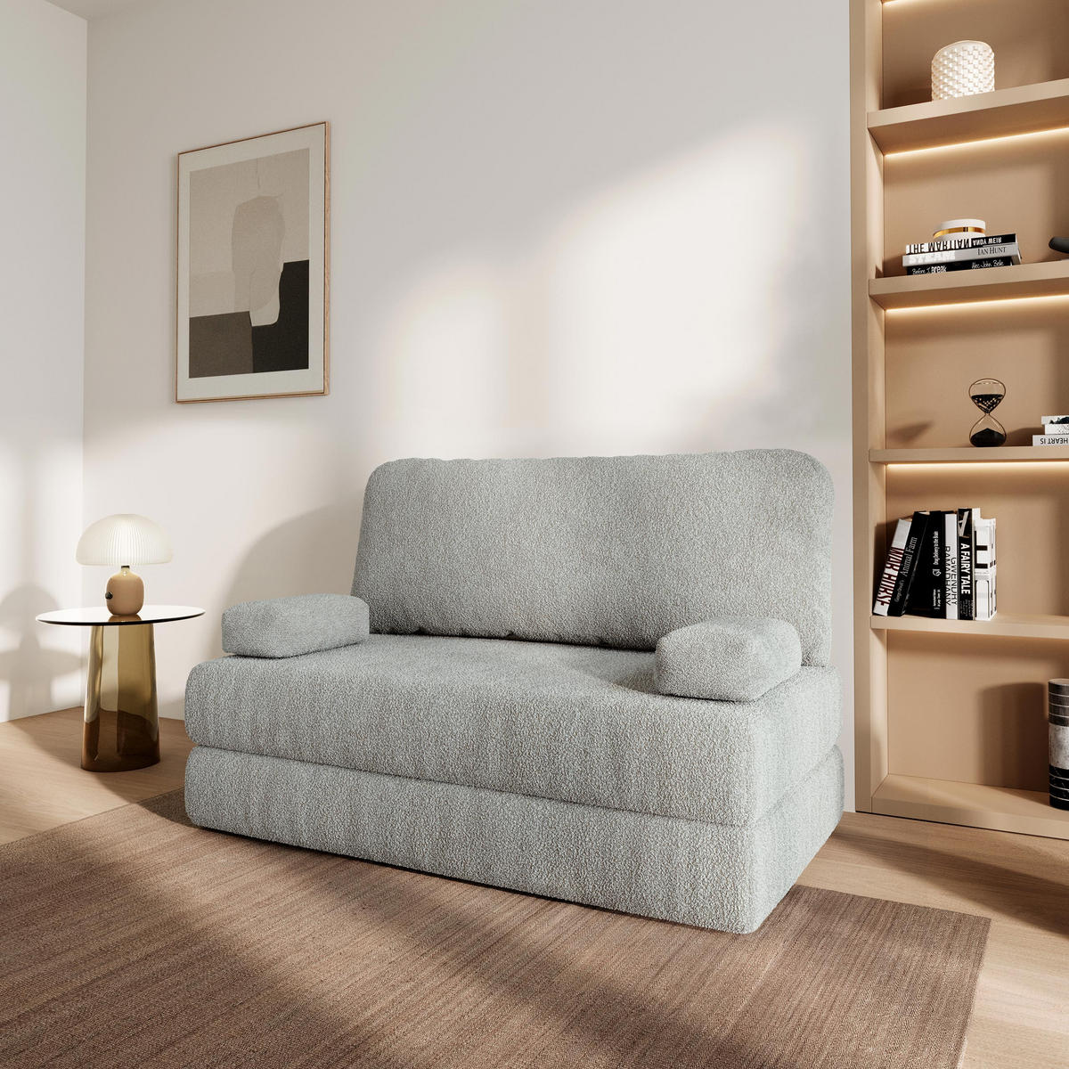 POHOVKA z pěny KESTE s funkcí spaní Buklé látka Světle šedá - světle šedá, textil (140/86/60cm) - MASSENO