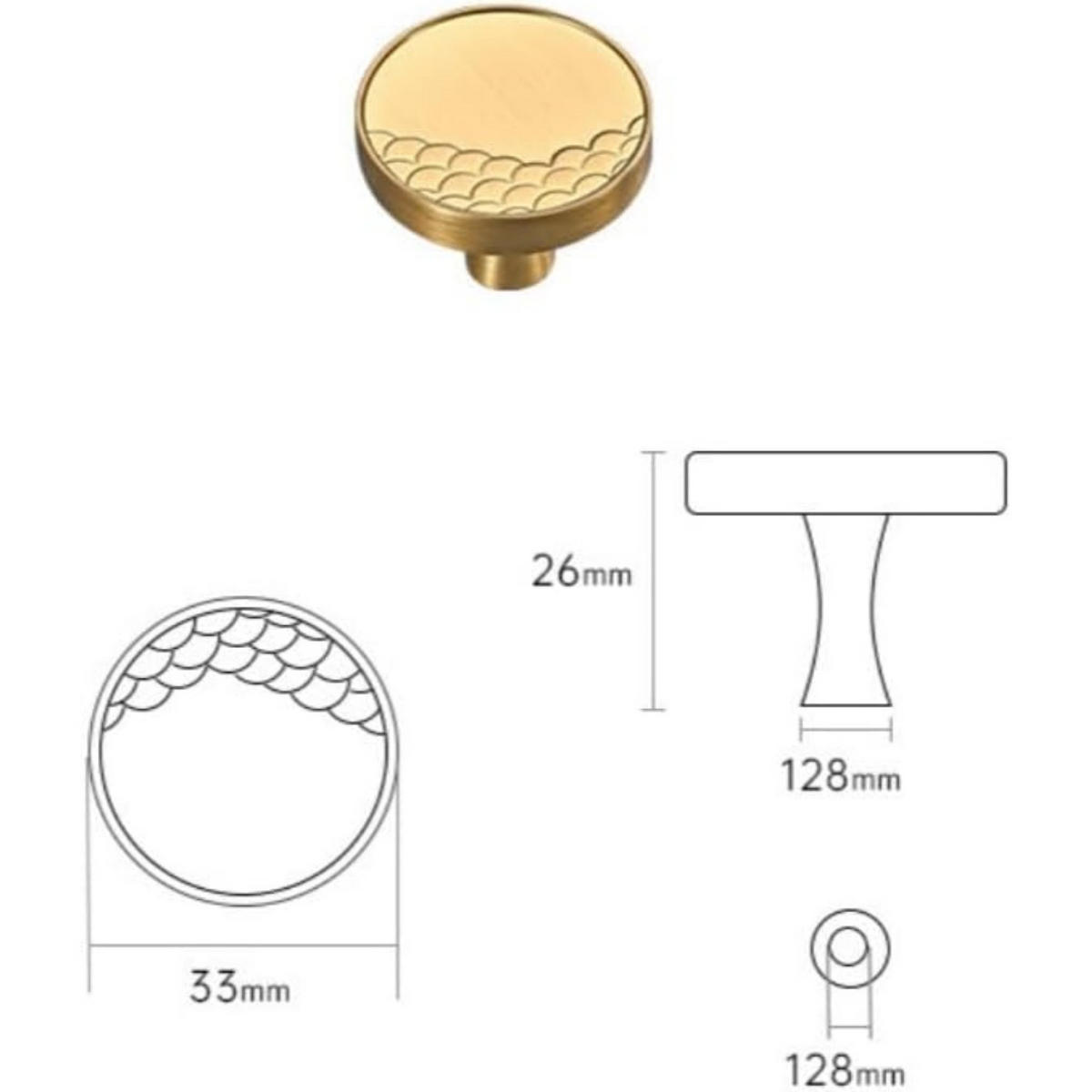MÖBELGRIFF Gold 2er-Set 33x33 mm Zinklegierung - Goldfarben, Metall (3.3/2.6/3.3cm)