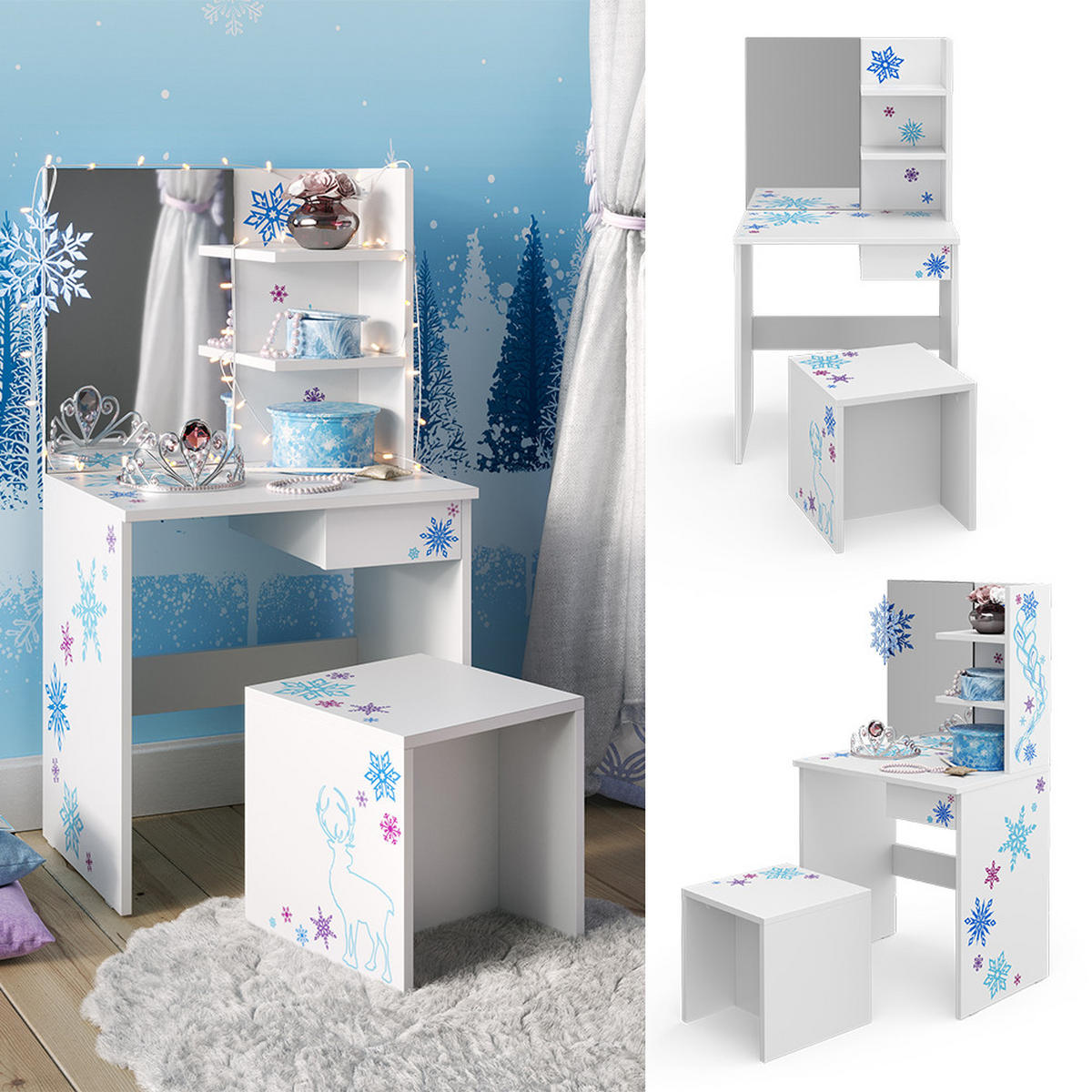 DĚTSKÝ TOALETNÍ STŮL Schneeflocke Bílá - bílá, kompozitní dřevo (54.8/103/40cm) - Vicco