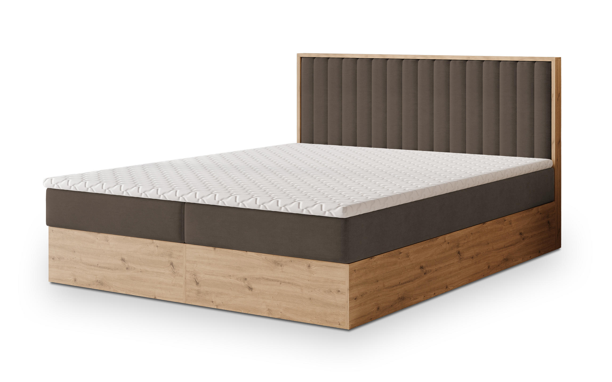 BOXBETT VARELI 160x200 cm mit Matratze und Topper - Braun - Braun, Holz (160/200cm) - MASSENO