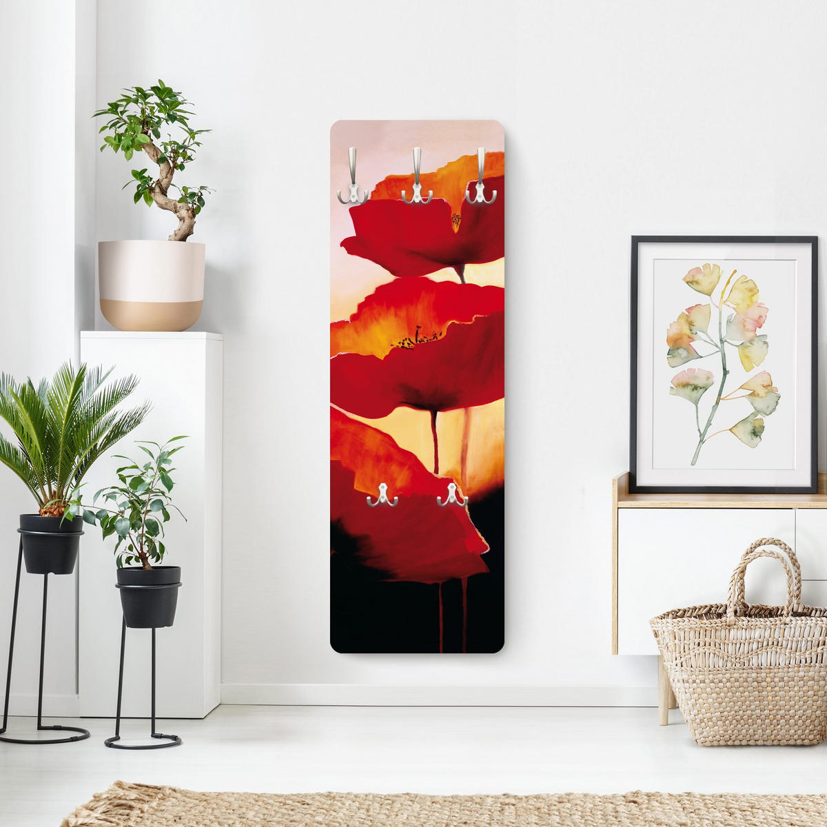WANDGARDEROBE - Poppy Family 34/105 cm - Rot, Holzwerkstoff (34/105/1.6cm) - Bilderwelten