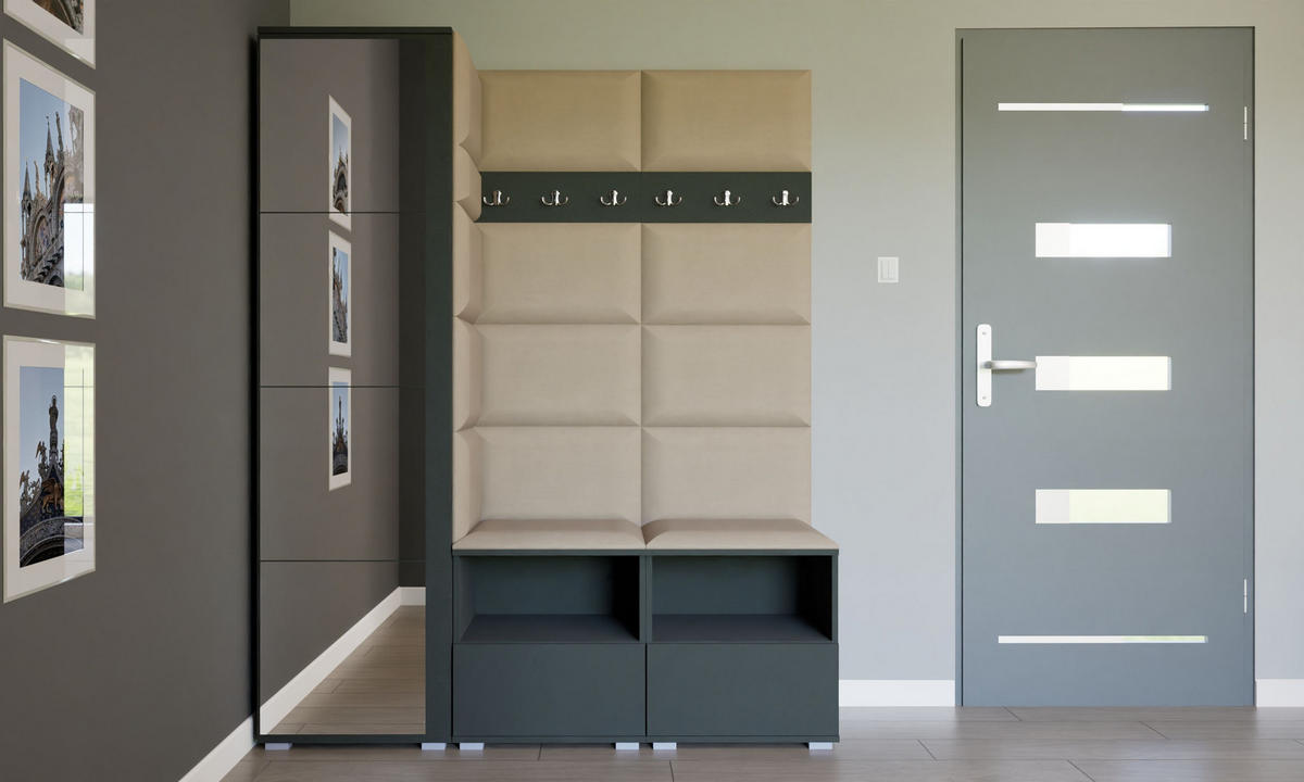 GARDEROBEN-SET Nela II mit Spiegel 150/187/40 - Beige/Silberfarben, Holzwerkstoff/Kunststoff (150/187/40cm)