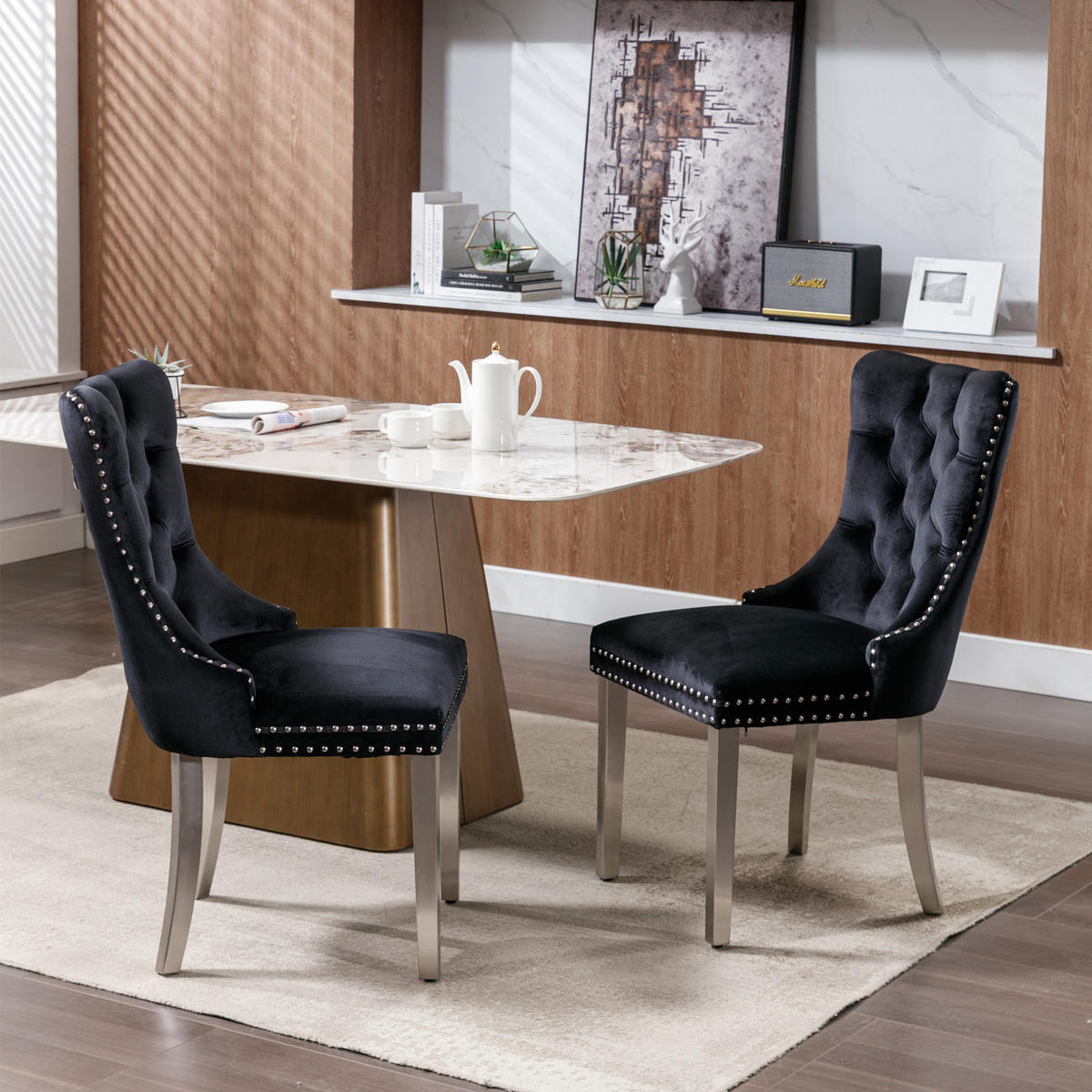 STUHL-SET DE-36289 2 Stück mit verchromten Beinen Schwarz - Schwarz, Holz (50/95/65cm) - ComfortXL