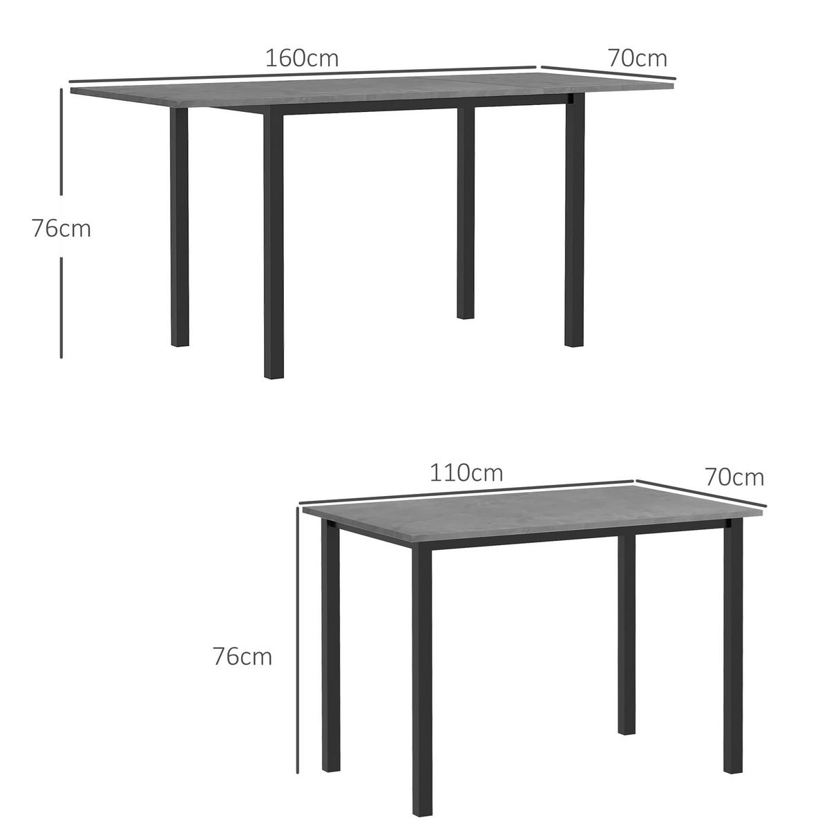 ESSTISCH erweiterbar Küchentisch Esszimmertisch für 6 Personen Stahl Dunkelgrau - Dunkelgrau, Kunststoff (160/70/76cm) - HOMCOM