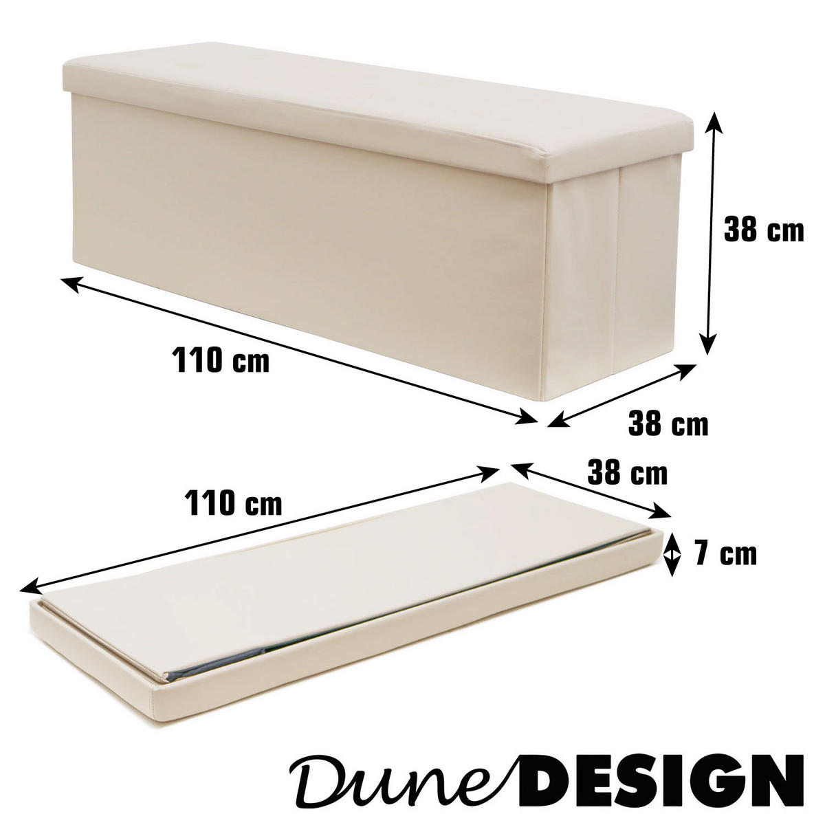 SITZBANK mit Stauraum, 110 cm, 120 Liter, Beige - Beige, Kunststoff (38/38/110cm) - Dunedesign