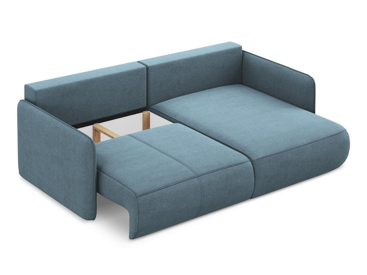 ECKSOFA mit Schlaffunktion Strukturstoff Stoff Blau - Blau/Schwarz, Kunststoff/Textil (207/148cm) - Makamii