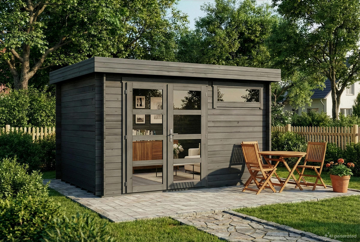 GARTENHAUS Holz Komplettset - Leandro - Grau, Holz (394/217/268cm) - Alpholz