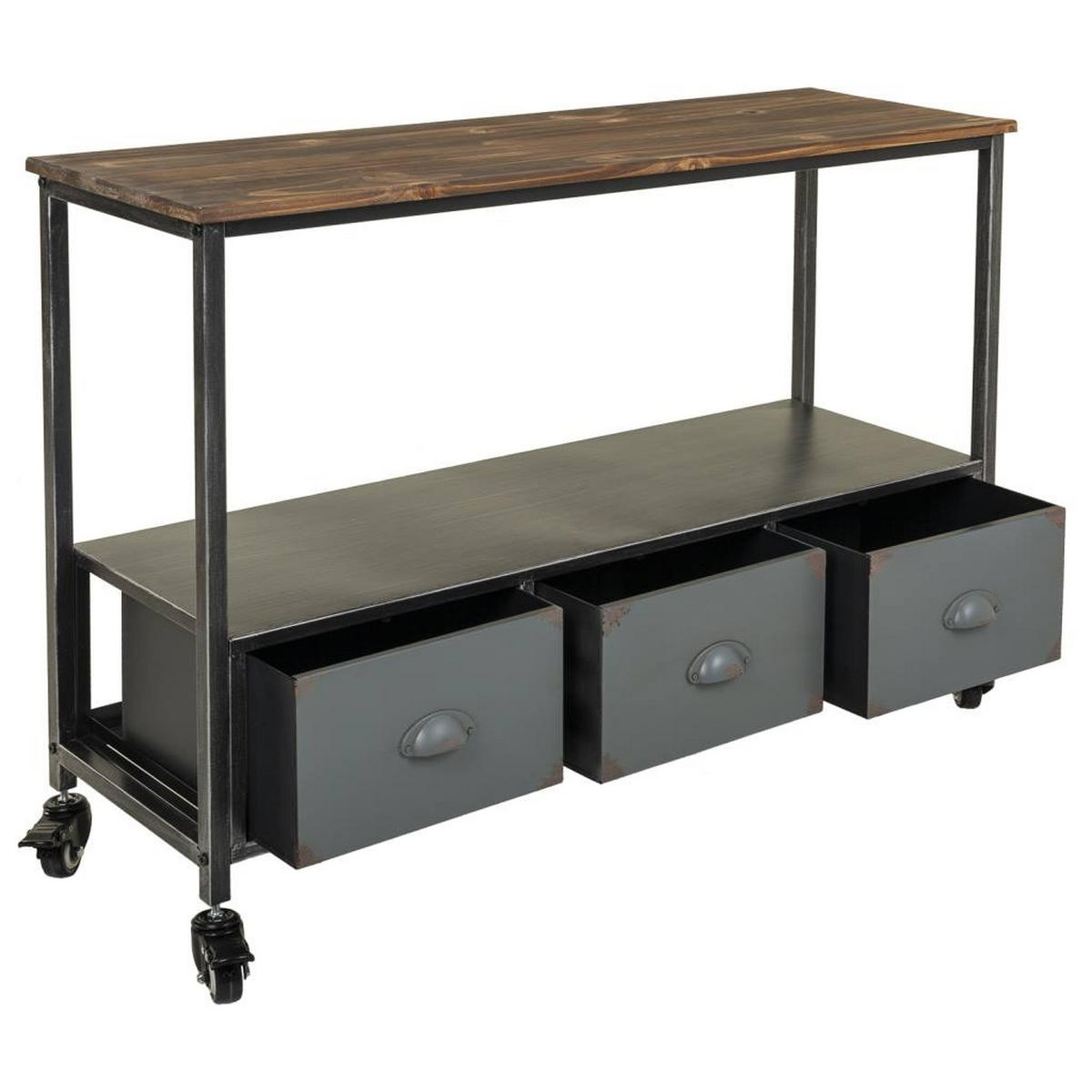 KONSOLENTISCH aus Metall und Holz, braun, 100x32x72cm - Grau, Metall (32/100/72cm) - Wanderlust