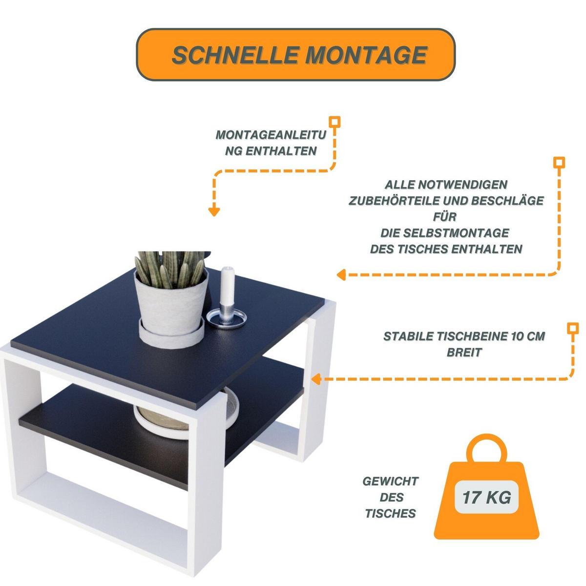 COUCHTISCH Kaja63 63/42/53,8 - Schwarz/Weiß, Holzwerkstoff (54/63/42cm) - RAUMHIRSCH FURNITURE