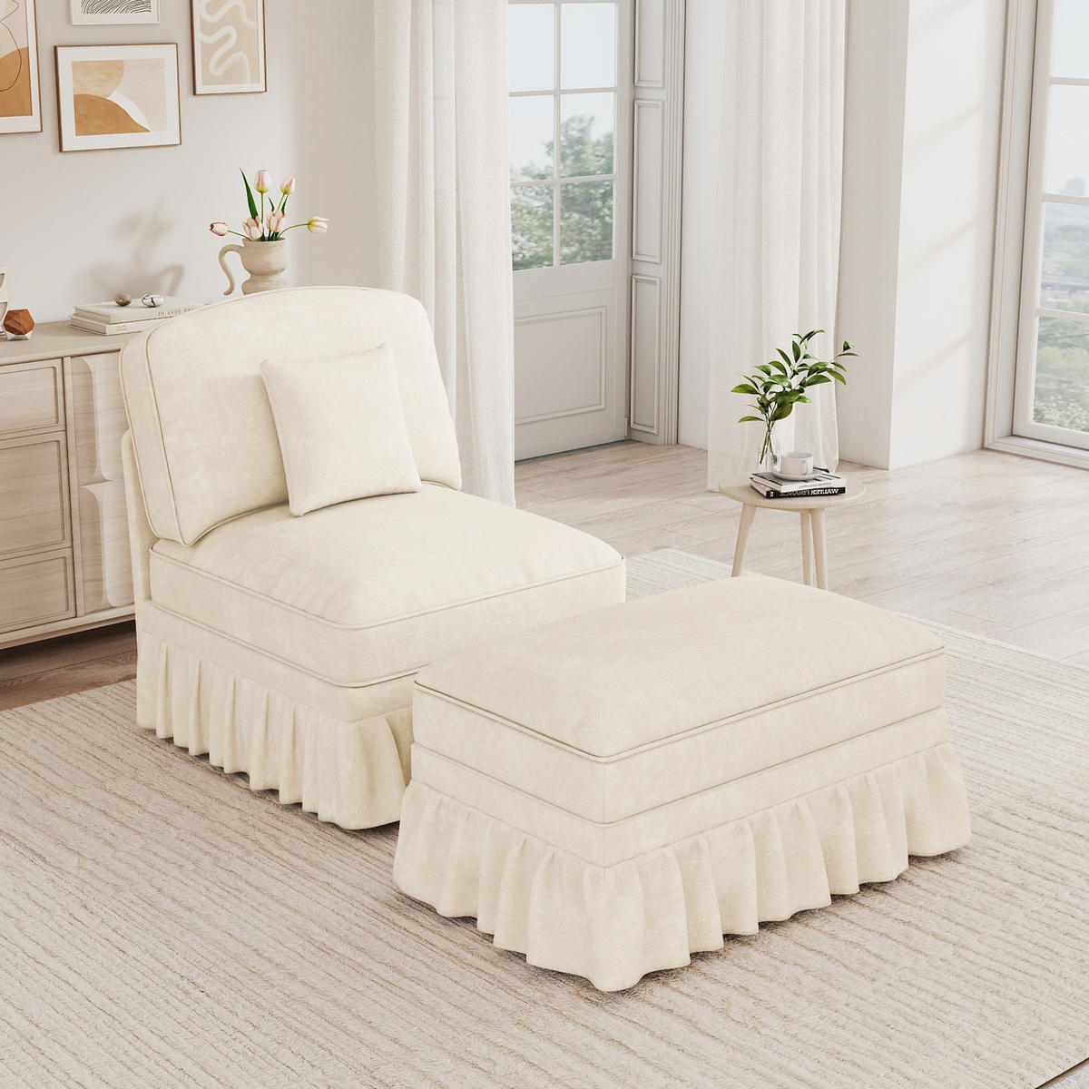 SESSEL DE-34420 mit Hocker Weiß - Weiß, Holzwerkstoff (83.5/93/78cm) - ComfortXL
