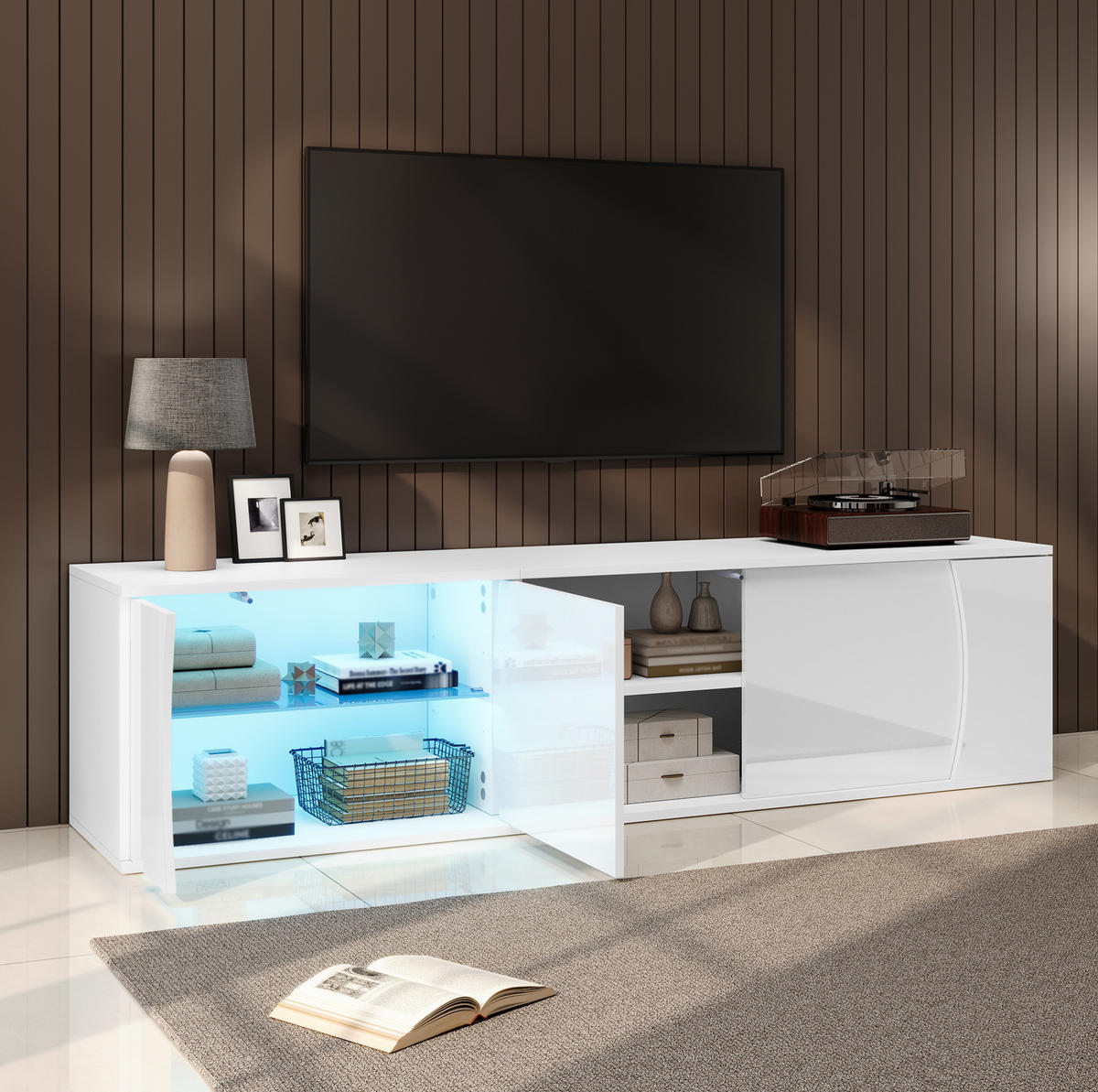 TV-ELEMENT mit 3 Türen und LED 180 x 40 x 45 cm Weiß - Weiß, Holzwerkstoff (40/45/180cm) - Beauniv