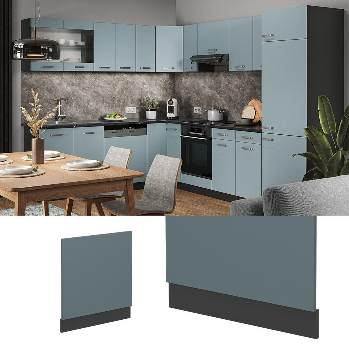 FRONTBLENDE R-Line Blau-Grau 60 cm, AP Eiche - Anthrazit/Blaugrau, Holzwerkstoff (60/57.2/1.6cm) - Vicco