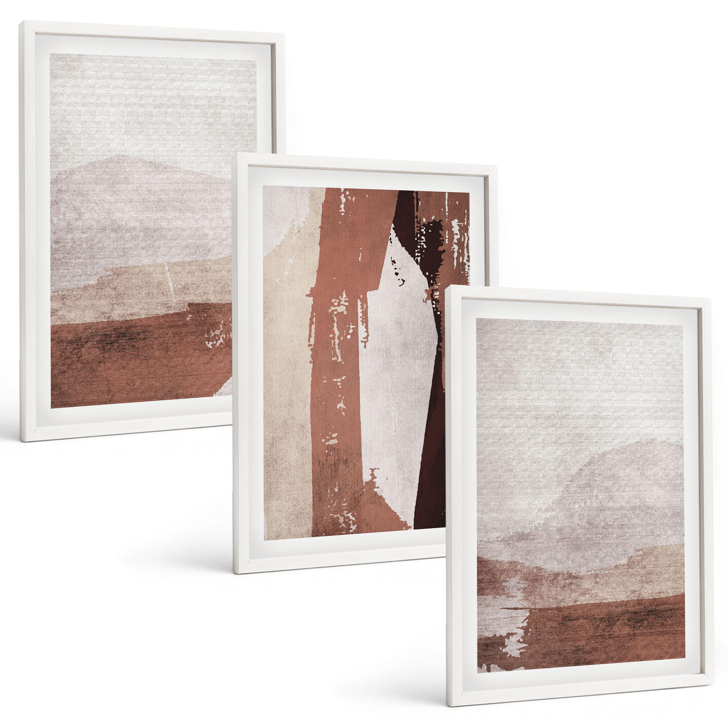 BILDER SET 3er Set - 40x60 cm Weißer Rahmen - Braun-beige abstrakte Muster - Weiß, Kunststoff (40/60cm) - TULUP
