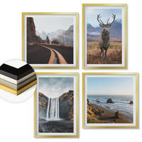 WANDBILDER 4er Set - 50x50 cm & 40x60 cm Goldrahmen - Berglandschaften, Wasserfälle, Hirsche, Strände - Goldfarben, Kunststoff (50/50cm) - ArtPrintCave