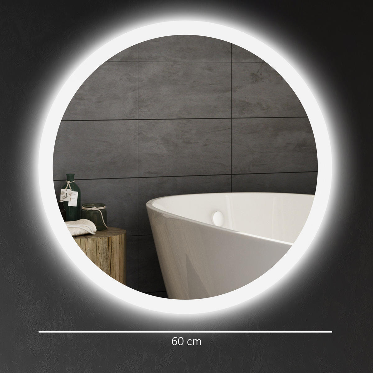 BADEZIMMERSPIEGEL DE-15127 mit 3 LED-Farben und dimmbarer Helligkeit Grau - Silberfarben, Glas (60/3/60cm) - ComfortXL