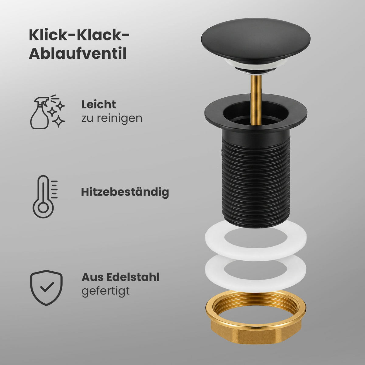 CLICK-CLACK-ABLAUFVENTIL Schwarz - Schwarz, Metall (6.6/10.2/10.2cm) - Akord