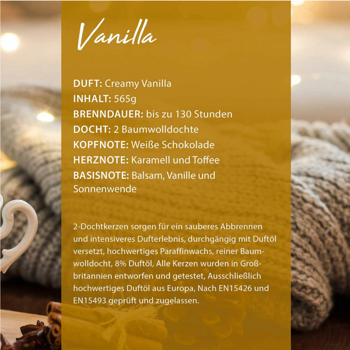 WOODBRIDGE Duftkerze - Gelb, Naturmaterialien/Glas (17cm)