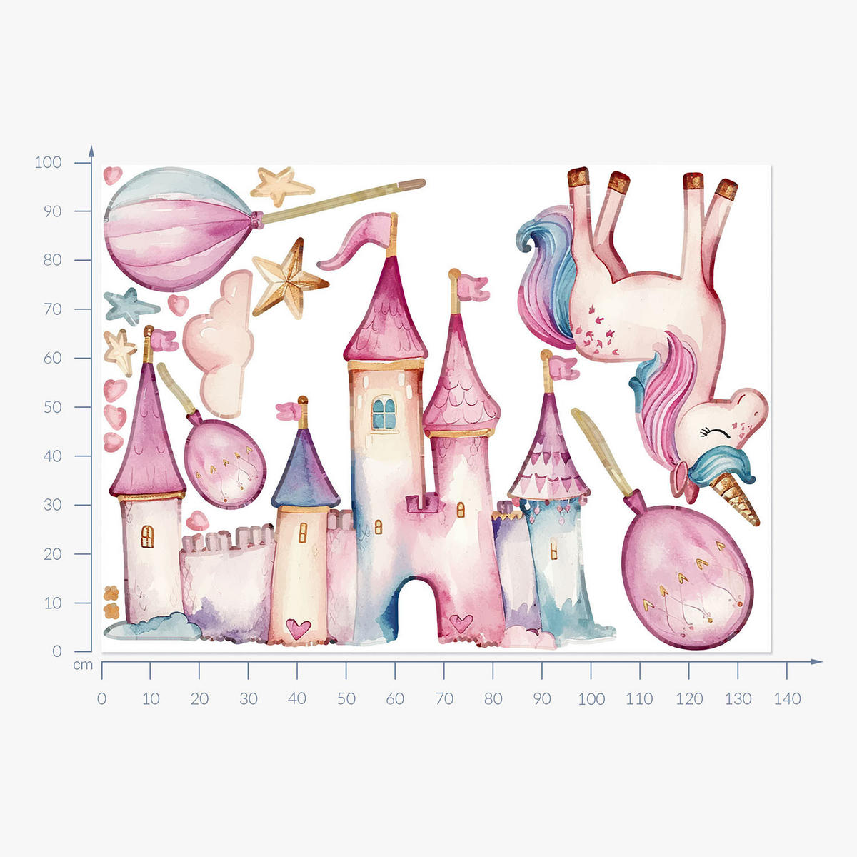 WANDAUFKLEBER 100x137cm - Einhornschloss - Multicolor, Kunststoff (100/137/0.1cm) - Wallfluent