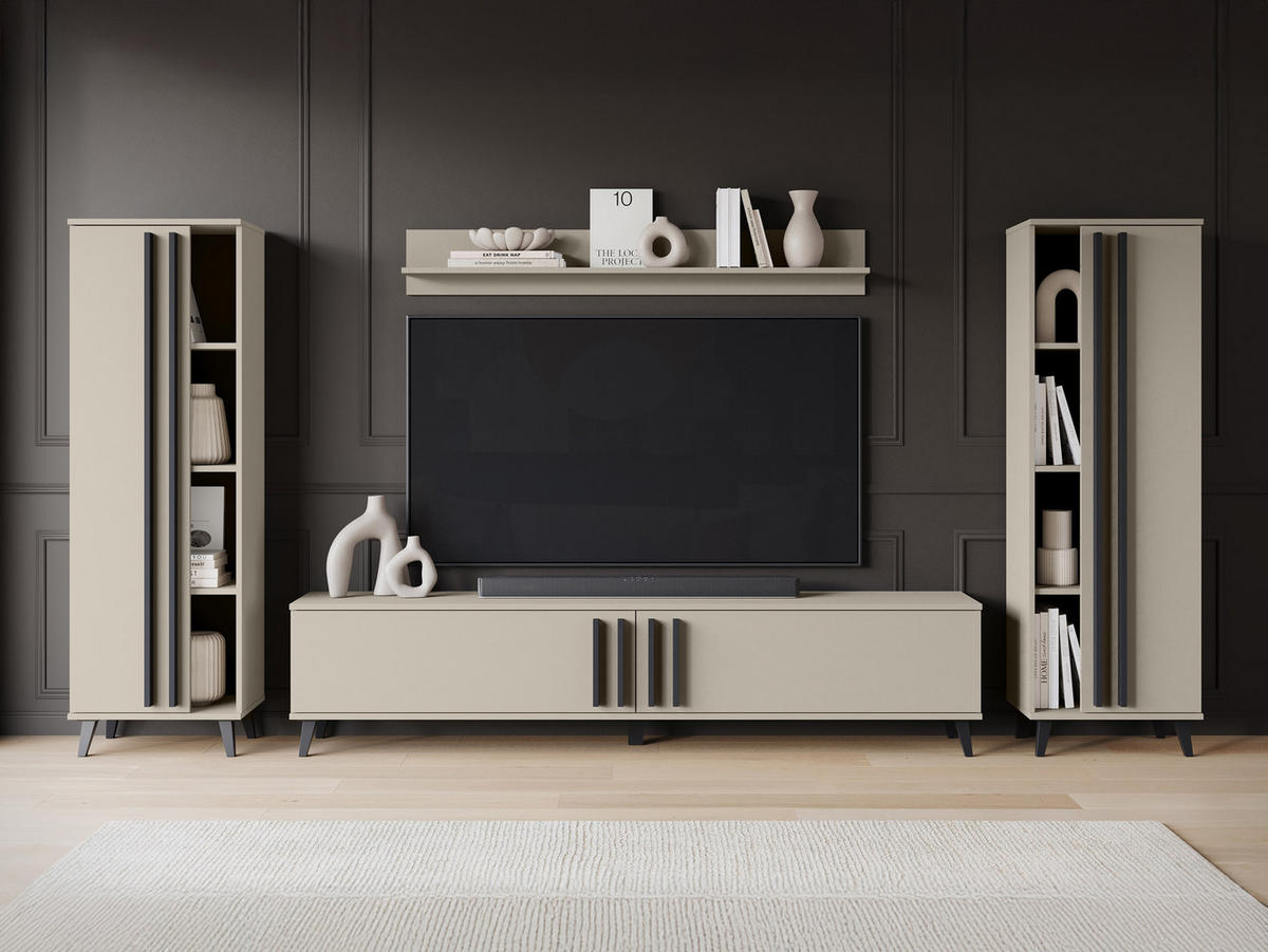 WOHNWAND Helsinki I - Beige/Schwarz, Holzwerkstoff/Kunststoff (180/70/33cm) - MIRJAN24