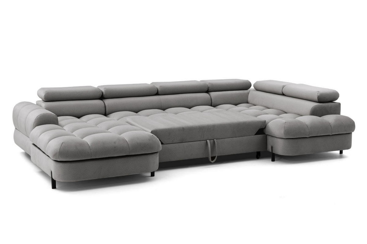 ECKSOFA U-Form BOWL U Rechts mit Schlaffunktion 125x265 Velours Grau - Schwarz/Grau, Holz/Textil (195/90/339cm) - Muffo